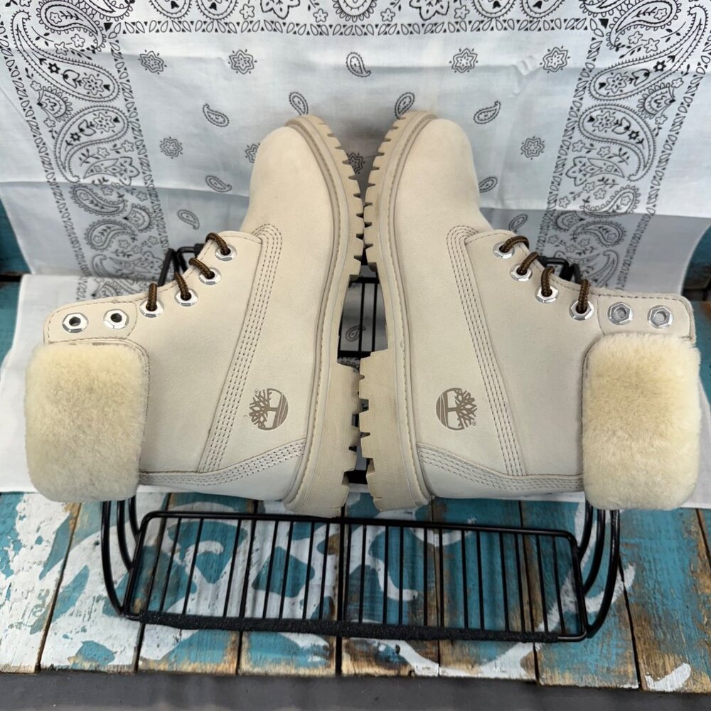 NEW/SAMPLE Timberland Premium Womens 6" SHEARLING Boo WP Boots Light Taupe Sz 6 - Picture 4 of 8